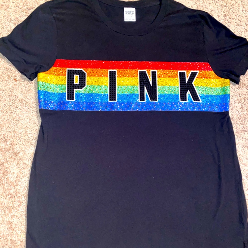 PINK BLING pride campus tee❤️🧡💛💚💙